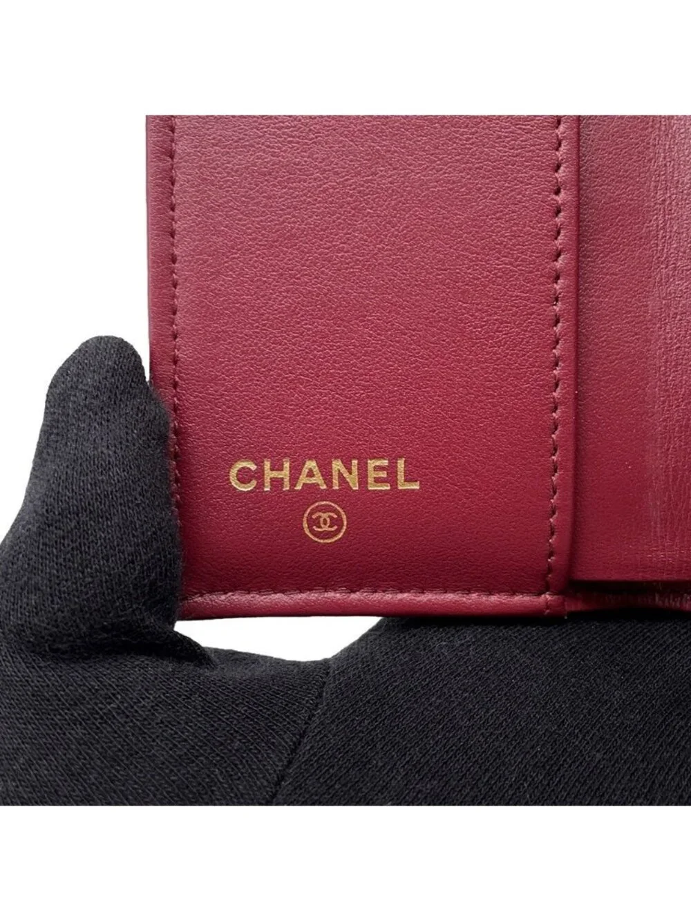 Chanel Trifold Wallet Chez Blanc Small Flap Compact Caviar Leather Black